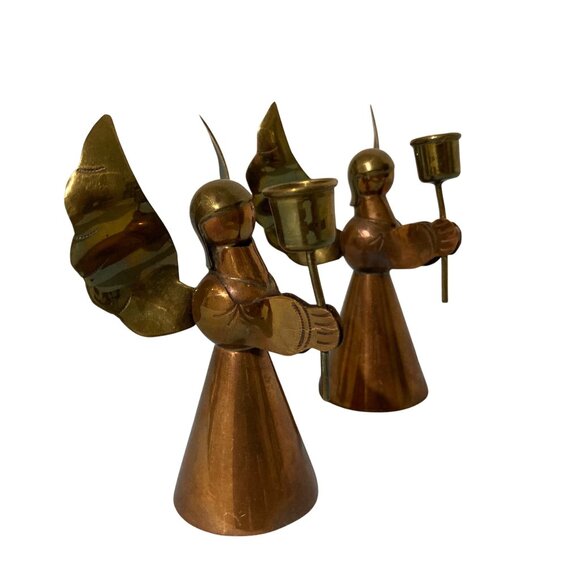 Vintage Copper And  Brass Angel Candle Holders - Picture 1 of 8